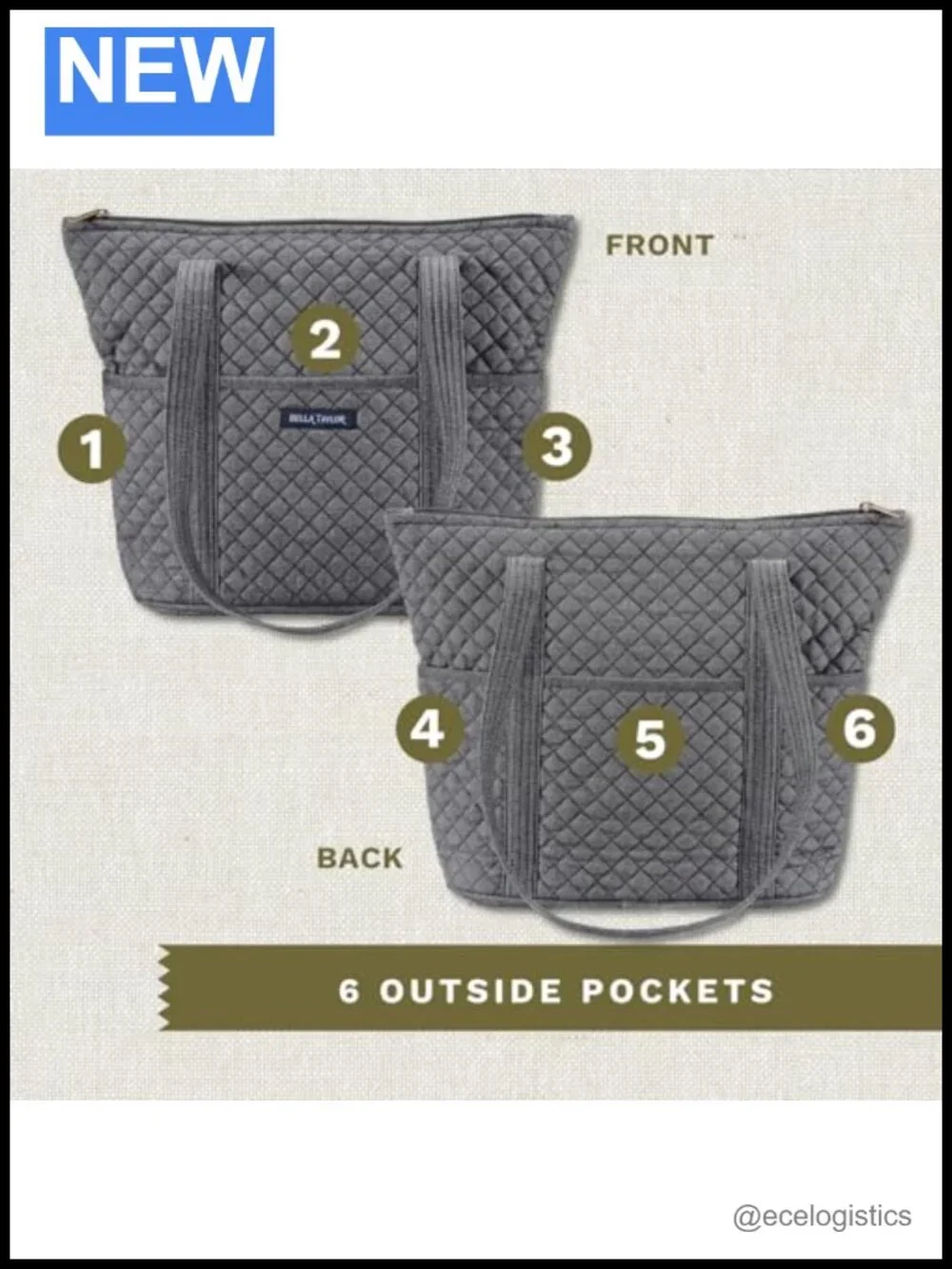 Quilted Shoulder Bag Tote for Women Cotton Lightweight with 10 Pockets
